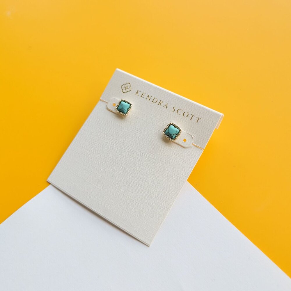 Mallory Gold Variegated Turquoise Stud Earrings by Kendra Scott - Picture 2 of 4